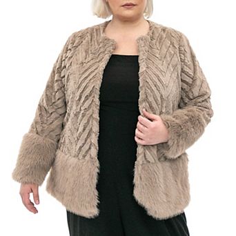 Plus Size Nina Leonard Chevron Faux-Fur Bolero