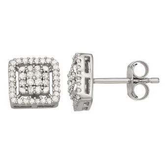 HDI Sterling Silver 1/2 Carat T.W. Diamond Square Stud Earrings