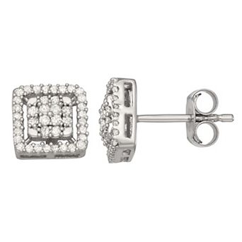 HDI Sterling Silver 1/2 Carat T.W. Diamond Square Stud Earrings