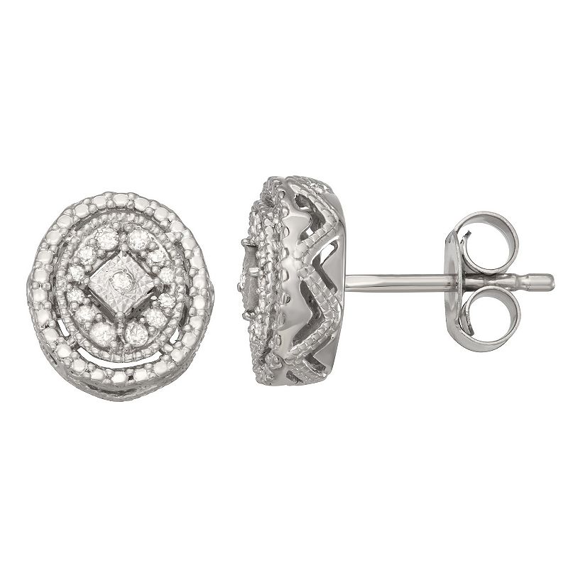 HDI Sterling Silver 1/10 Carat T.W. Diamond Oval Stud Earrings, Womens, Wh