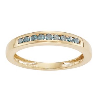 HDI 10k Gold Over Silver 1/4 Carat T.W. Diamond Blue Diamond Channel Band
