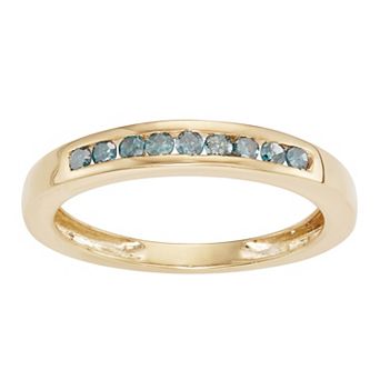 HDI 10k Gold Over Silver 1/4 Carat T.W. Diamond Blue Diamond Channel Band