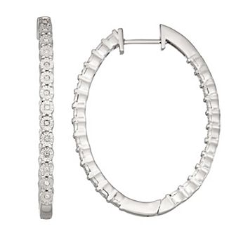 HDI Sterling Silver 1/4 Carat T.W. Illusion Set Diamond Oval Hoop Earrings