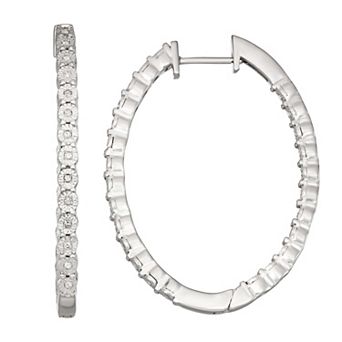 HDI Sterling Silver 1/4 Carat T.W. Illusion Set Diamond Oval Hoop Earrings