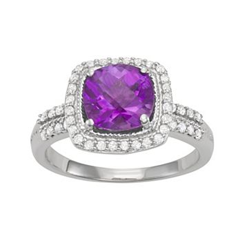 HDI Sterling Silver Amethyst & 1/3 Carat T.W. Diamond Halo Ring