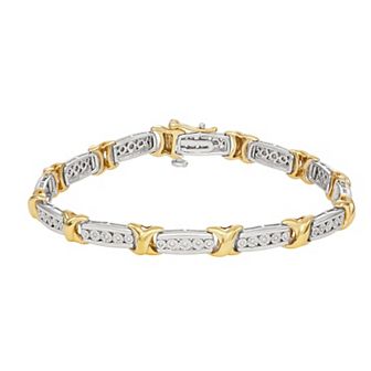 HDI Two Tone Sterling Silver 1/4 Carat T.W. Diamond "XO" Bracelet