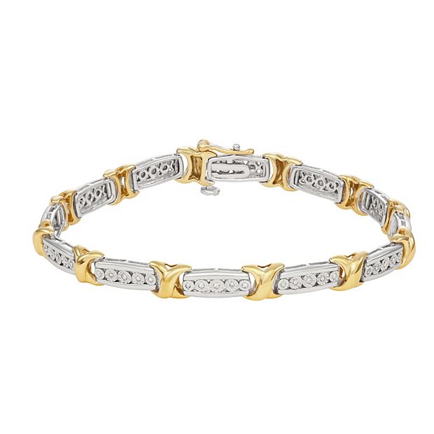 HDI Two Tone Sterling Silver 1 4 Carat T.W. Diamond XO Bracelet