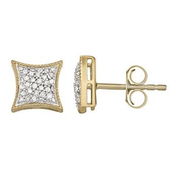 HDI 10k Gold Over Silver 1/10 Carat T.W. Diamond Square Stud Earrings