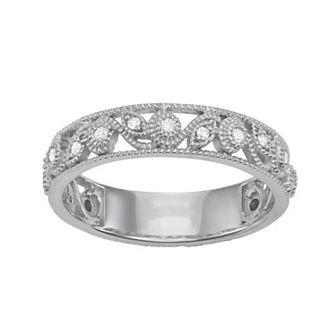 HDI Sterling Silver 1/10 Carat T.W. Diamond Vintage Floral Band
