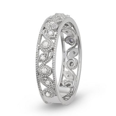 HDI Sterling Silver 1/10 Carat T.W. Diamond Vintage Floral Band