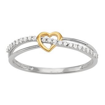HDI Two Tone Sterling Silver 1/10 Carat T.W. Diamond Crossover Heart Ring