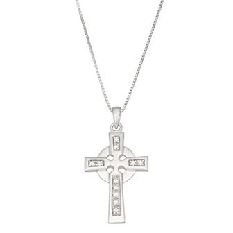 HDI Sterling Silver 1/10 Carat T.W. Diamond Celtic Cross Necklace
