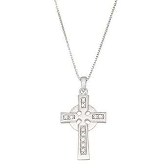 HDI Sterling Silver 1/10 Carat T.W. Diamond Celtic Cross Necklace