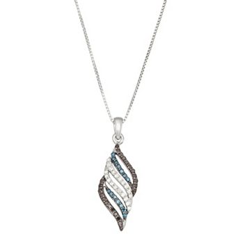 HDI Sterling Silver 1/3 Carat T.W. Diamond Blue & Black Diamond Drop Necklace Pendant