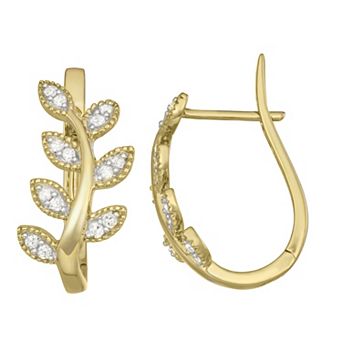 HDI 10k Gold Over Silver 1/3 Carat T.W. Diamond Leaf Hoop Earrings