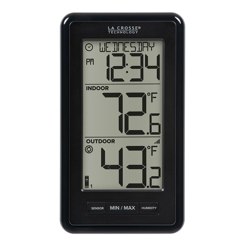 La Crosse Technology Wireless Digital Thermometer with Indoor Humidity, Bla