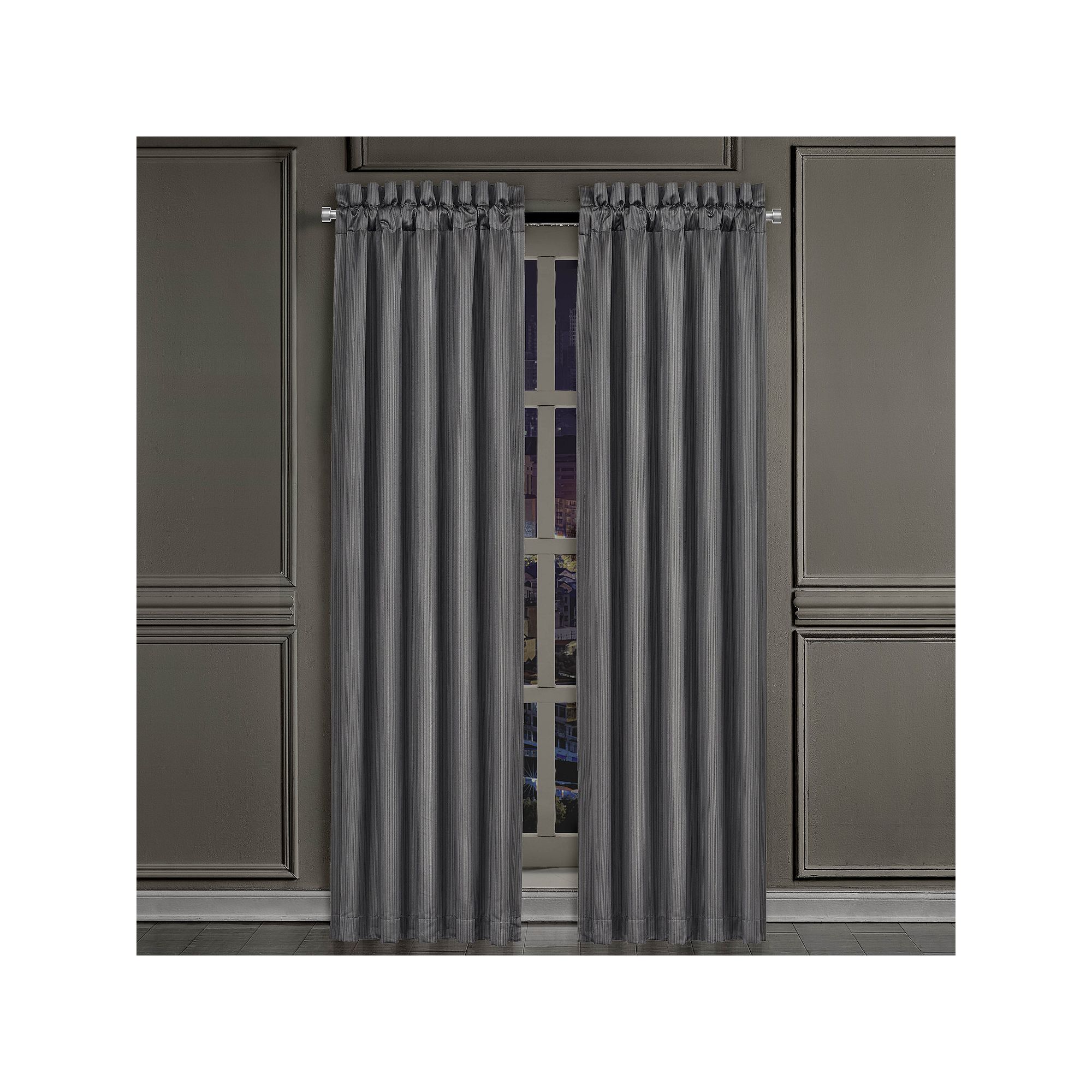 Five Queens Court Darwin Charcoal 84 Set of 2 Window Curtain Panels, Gra