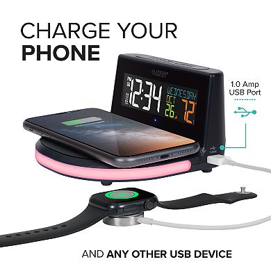 La Crosse Technology Wireless Charging Alarm with Glowing Base & Temperature 
