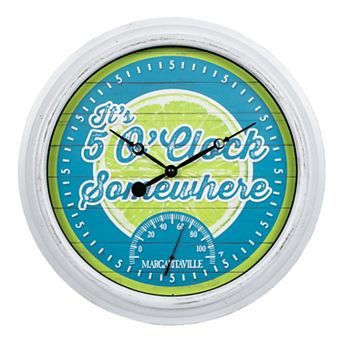 La Crosse Clock 433-3841MV2T 15.75" 5 O'Clock Margaritaville Outdoor Quartz Clock with Temp