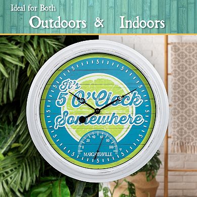 La Crosse Clock 433-3841MV2T 15.75" 5 O'Clock Margaritaville Outdoor Quartz Clock with Temp