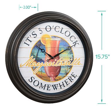 La Crosse 433-3841MV7 15.75” 5 O'Clock Somewhere Margaritaville Outdoor Quartz Analog Clock