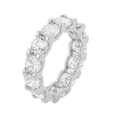 SLNY Sterling Silver Cubic Zirconia Round Cut Eternity Band Ring