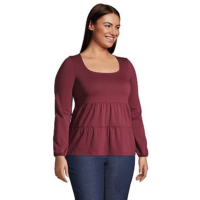 Plus Size Lands' End Women's Long Sleeve Lightweight Tiered Top