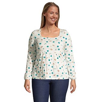Plus Size Lands' End Women's Long Sleeve Lightweight Tiered Top
