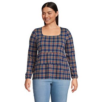Plus Size Lands' End Women's Long Sleeve Lightweight Tiered Top