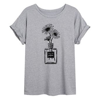 Juniors' Perfume Bottle Floral Oversized Graphic Tee