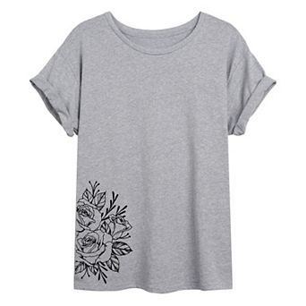 Juniors' Boho Rose Oversized Graphic Tee