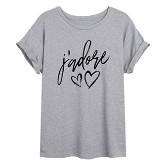 Juniors' "J'adore" Oversized Graphic Tee