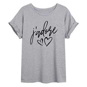 Juniors' "J'adore" Oversized Graphic Tee