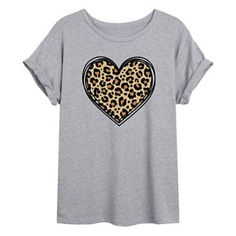 Juniors' Leopard Heart Oversized Graphic Tee
