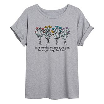 Juniors' "Be Kind" Rainbow Flower Oversized Graphic Tee
