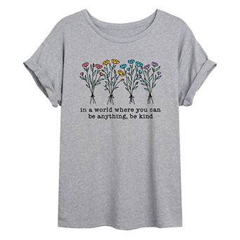 Juniors' "Be Kind" Rainbow Flower Oversized Graphic Tee