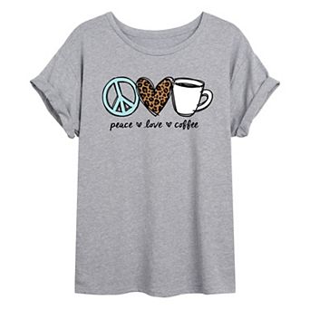 Juniors' "Peace Love Coffee" Oversized Graphic Tee