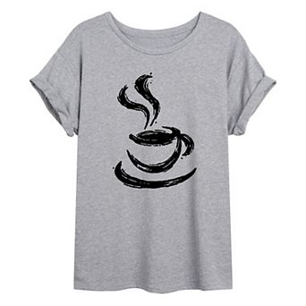 Juniors' Paintbrush Coffee Oversized Graphic Tee