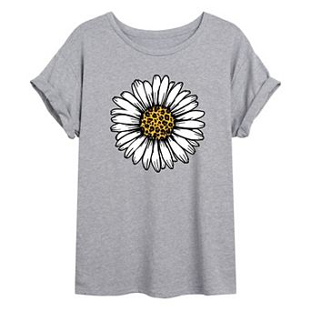 Juniors' Leopard Daisy Oversized Graphic Tee