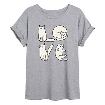 Juniors' Cat Love Oversized Graphic Tee