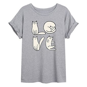 Juniors' Cat Love Oversized Graphic Tee