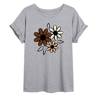 Juniors' Patterned Flowers Oversized Graphic Tee