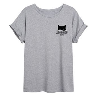 Juniors' Judging You Silently Cat Oversized Graphic Tee