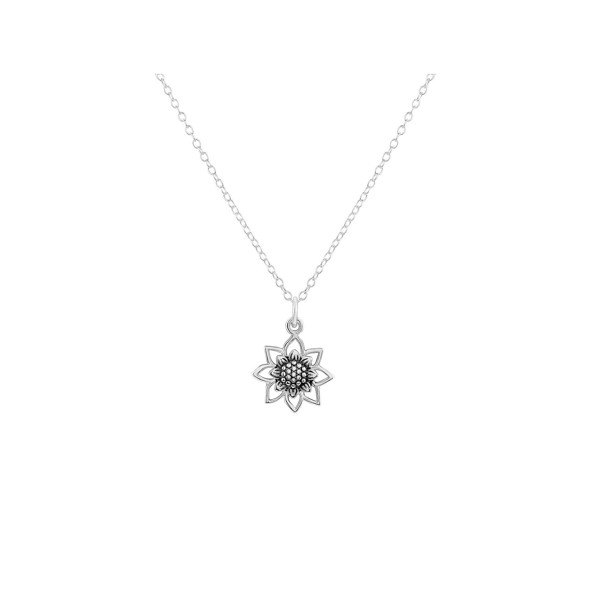 PRIMROSE Sterling Silver Oxidized Sunflower Pendant Necklace, Womens, Siz