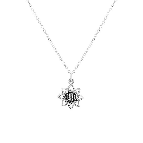 PRIMROSE Sterling Silver Oxidized Sunflower Pendant Necklace