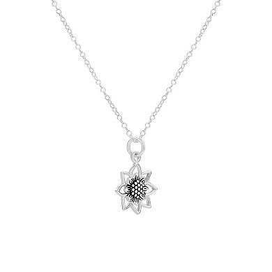 PRIMROSE Sterling Silver Oxidized Sunflower Pendant Necklace