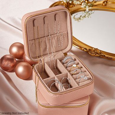 PRIMROSE Rose Faux Leather Zippered Jewelry Box