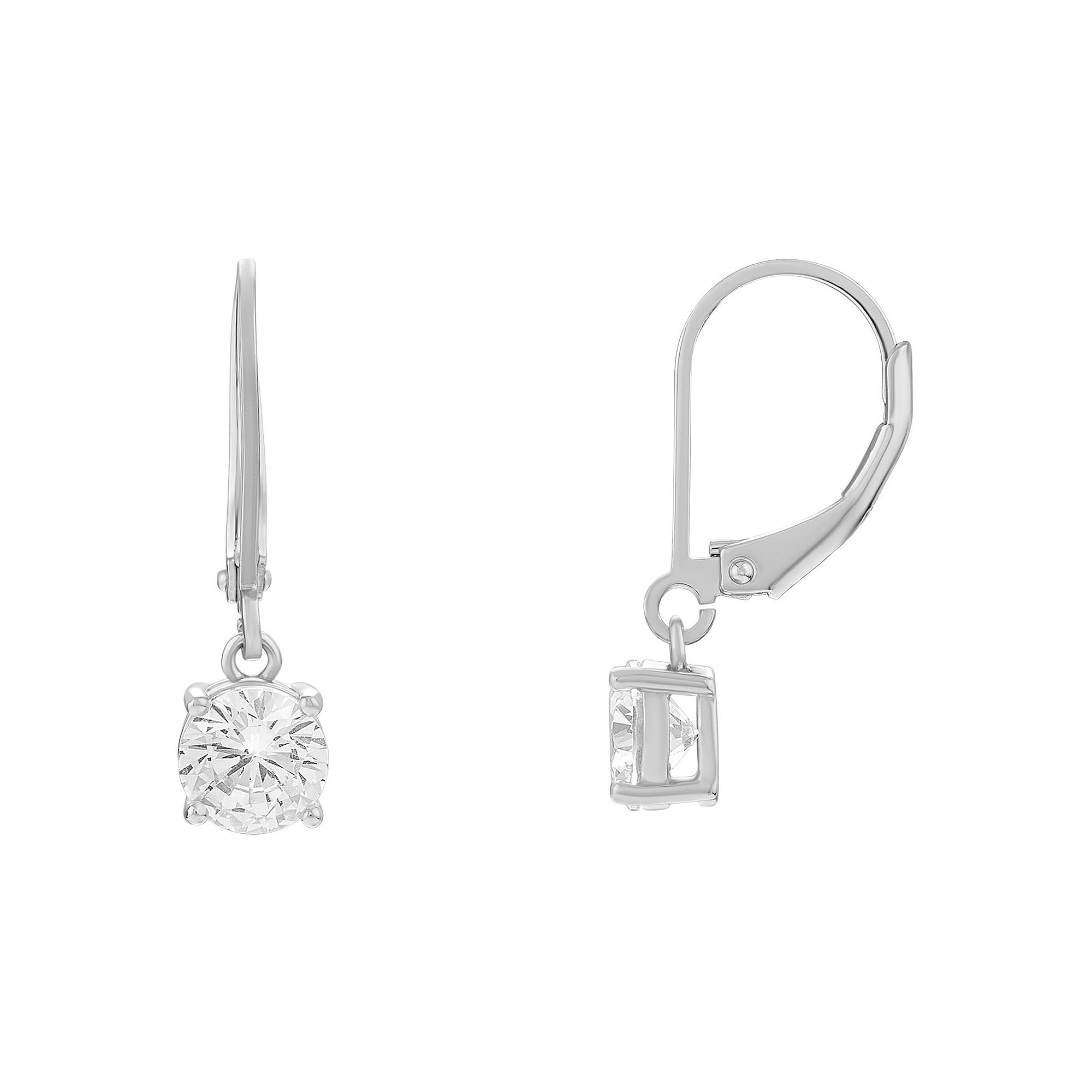 PRIMROSE Sterling Silver Cubic Zirconia Leverback Earrings, Womens