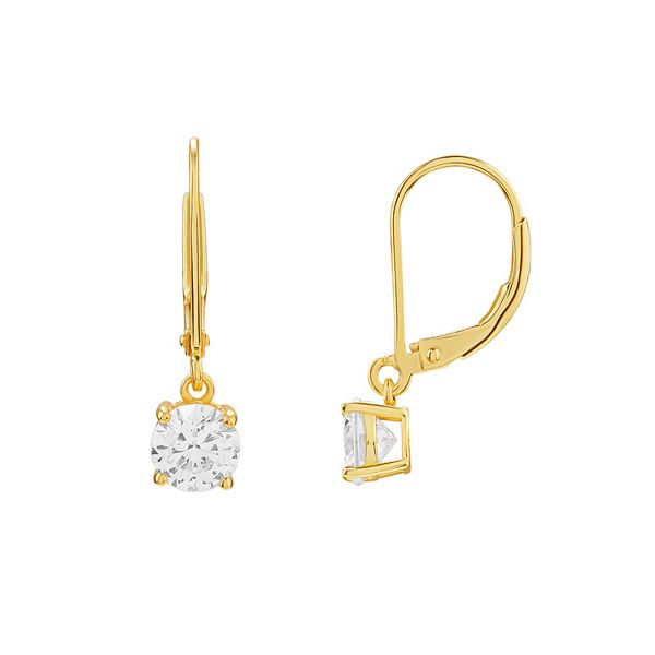 PRIMROSE Sterling Silver Cubic Zirconia Leverback Earrings - Yellow Gold Tone