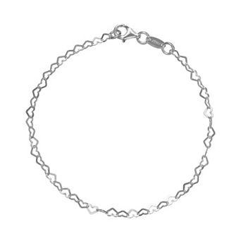 PRIMROSE Sterling Silver Open Heart Link 7.25 Inch Chain Bracelet